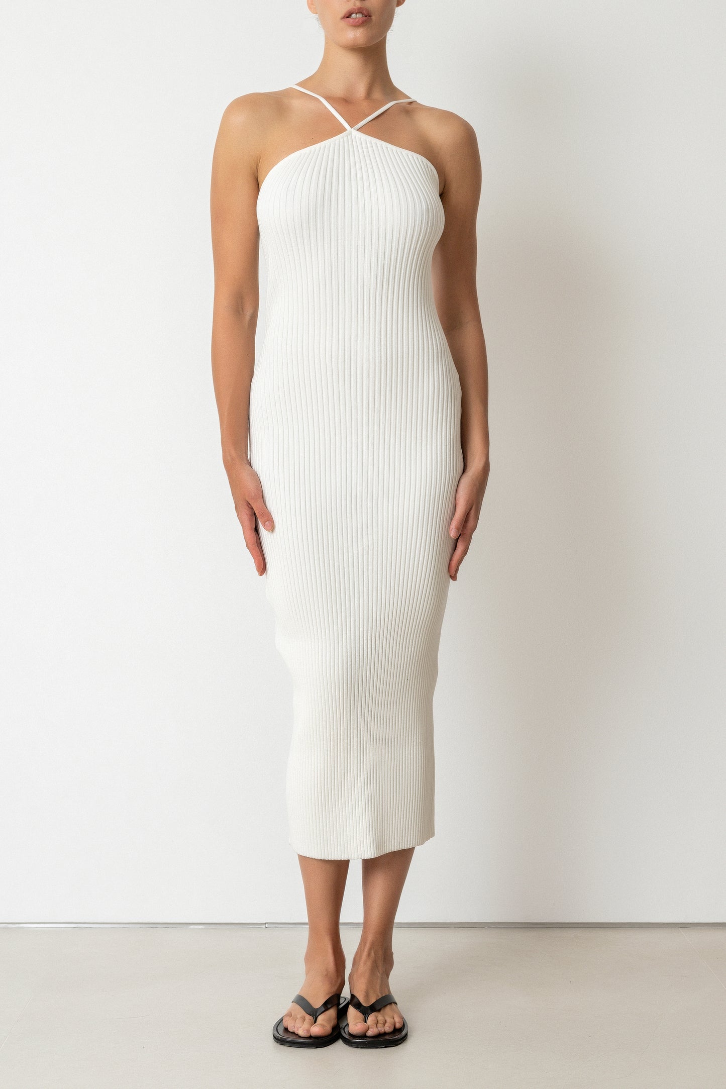 Vestido Tricot Decote V Off- White